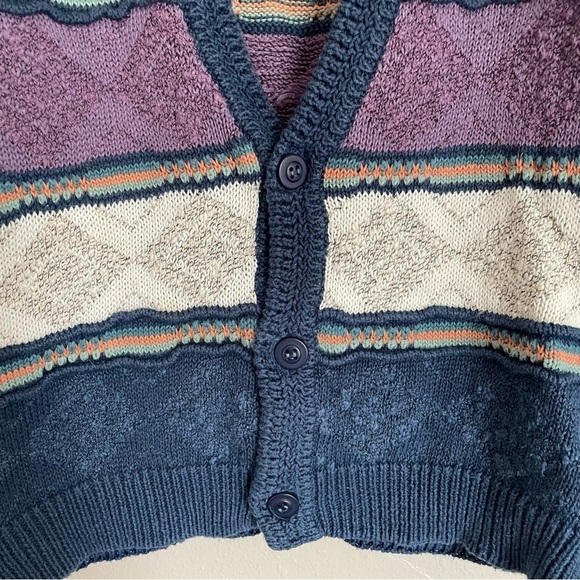 VIntage 90's Chunky Knit Textured Slouchy Striped Cardigan - Picture 4 of 9